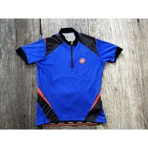 Castelli 1/4 Zip 4 Pocket Cycling Blue Red White Jersey Shirt Large